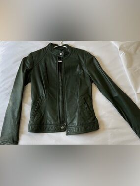 Women’s Dark Green Leather Moto Jacket